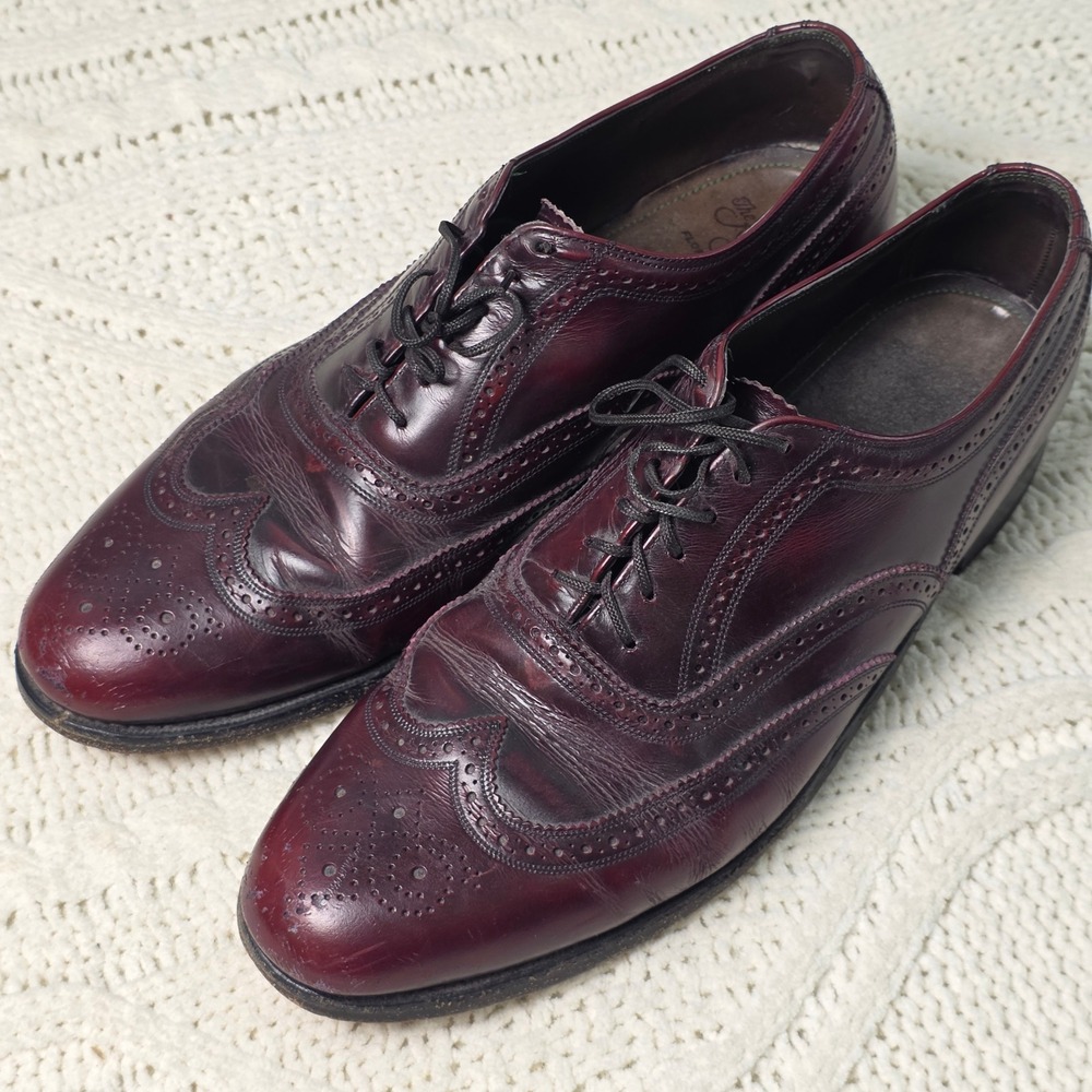 VTG Florsheim Royal‎ Imperial Burgundy Leather Wingtip Oxford Dress Shoes Mens 9